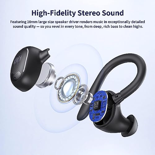 Psier Wireless Earbuds Bluetooth Headphones 50Hrs Playback Ear buds IPX7 Waterproof Sports Earphones Dual Power Display with Earhooks Built in Mic Clear Calls Over Ear Earbuds for Running Workout Gym