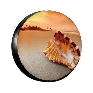 sunset over the sea with the shell conch spare tire cover,universal tire covers for trailers,rv,truck, suv, camper,waterproof wheel protector,14 15 16 17 inch wheel