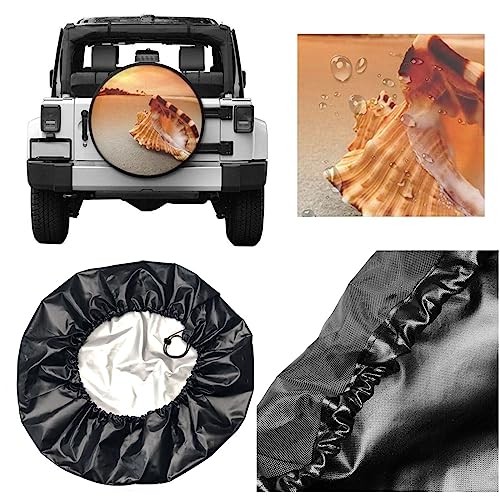 Sunset Over The Sea with The Shell Conch Spare Tire Cover,Universal Tire Covers for Trailers,RV,Truck, SUV, Camper,Waterproof Wheel Protector,14 15 16 17 Inch Wheel