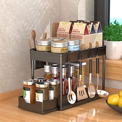 iFCOW Under Sink Organizer, 2-Tier Under Sink Storage Shelf with Pull Out Drawer Storage Rack for Countertop Laundry