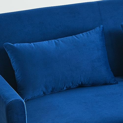 ERYE Modern Upholstered Futon Loveseat Convertible Sleeper Bed,2-Seaters Sofa & Couch Soft Cushions Love Seat Daybed for Small Space Living Room Sets Sofabed, Navy Velvet Bring Side Pockets, Pillows