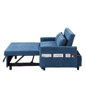 ERYE Modern Upholstered Futon Loveseat Convertible Sleeper Bed,2-Seaters Sofa & Couch Soft Cushions Love Seat Daybed for Small Space Living Room Sets Sofabed, Twin Blue Microfiber W/Pillows, Pockets