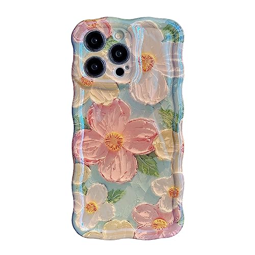 Blu-ray Oil Painting Flower for iPhone 14 Pro Phone Case Women Girls Colorful Floral Cute Stylish Soft Cover for Apple iPhone 14Pro 6.1"