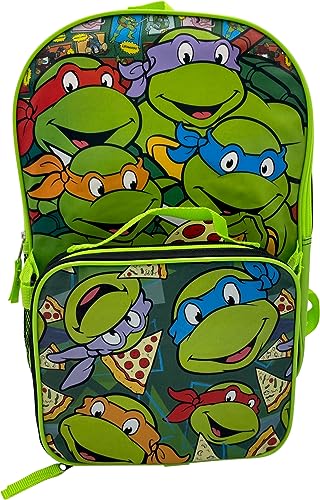 Fast Forward Kid's Licensed 15" Backpack With Lunch Box Combo Set (Ninja Turtles)