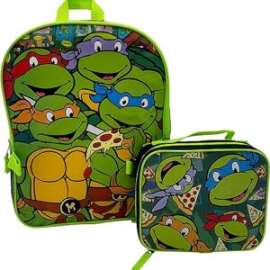 Fast Forward Kid's Licensed 15" Backpack With Lunch Box Combo Set (Ninja Turtles)