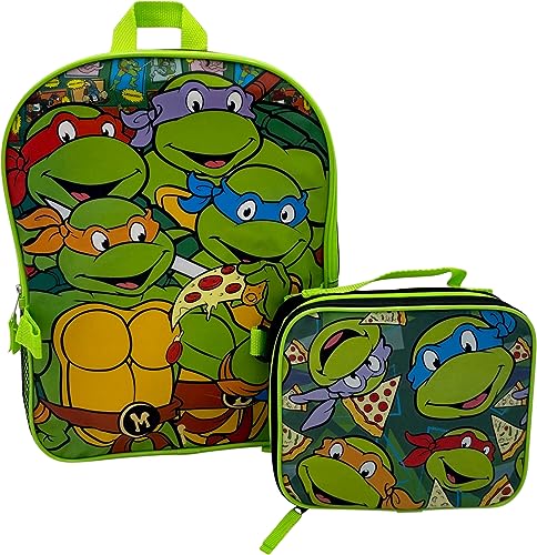 Fast Forward Kid's Licensed 15" Backpack With Lunch Box Combo Set (Ninja Turtles)