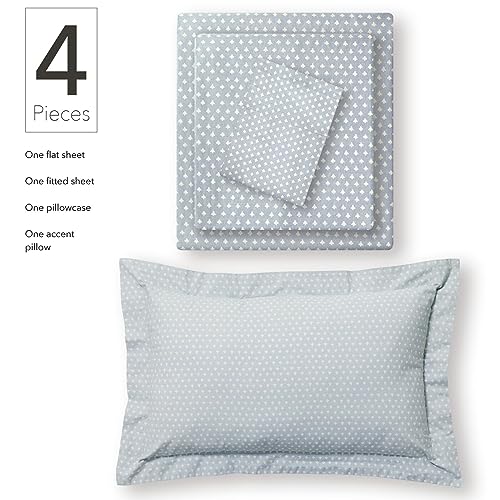 Nate Home mDesign by Nate Berkus 200TC 4-Piece Cotton Percale Sheet Set | from mDesign, Twin XL Size, 1 Flat Sheet/1 Fitted Sheet/1 Standard Pillowcase/1 Accent Pillow, (Light Blue/Cream)