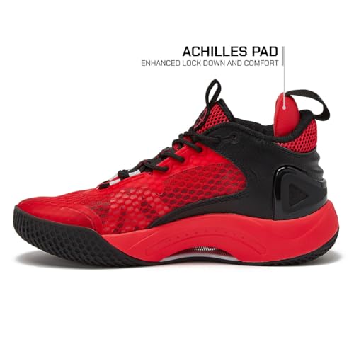 AND1 Scope Athletic Men's Basketball Shoes, Lightweight Breathable Indoor or Outdoor Basketball Sneakers for Men and Women - Red/Black, 6 Medium