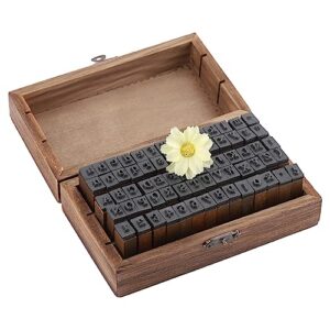 yyqtgg letter rubber stamps, wood rubber stamps 70 pcs with vintage wooden boxe for photo album for learning alphabet