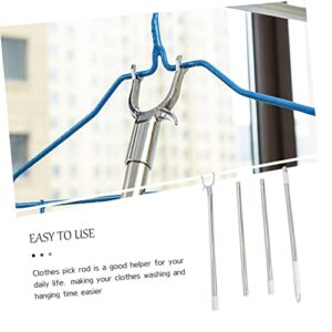 Cabilock 3pcs Picking Steel Supplies Shelf Clothes Long Outdoor Hanger Clothesline Retractable High for Stainless Pole Curtain Splicing Hook Garment Pull Clo Reach Clothing Reacher