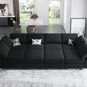 Belffin Modular Sectional Sofa with Storage Chaises Sectional Sleeper Sofa Couch 8 Seat Sectional Sofa Bed Black