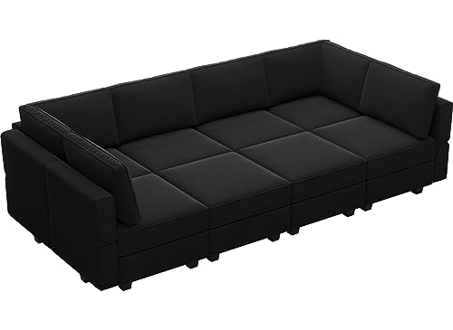 Belffin Modular Sectional Sofa with Storage Chaises Sectional Sleeper Sofa Couch 8 Seat Sectional Sofa Bed Black