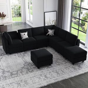 Belffin Modular Sectional Sofa with Storage Chaises Sectional Sleeper Sofa Couch 8 Seat Sectional Sofa Bed Black