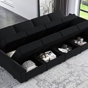 Belffin Modular Sectional Sofa with Storage Chaises Sectional Sleeper Sofa Couch 8 Seat Sectional Sofa Bed Black