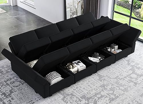 Belffin Modular Sectional Sofa with Storage Chaises Sectional Sleeper Sofa Couch 8 Seat Sectional Sofa Bed Black