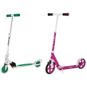 razor a3 kick scooter for kids – foldable, lightweight, large wheels, front vibration reducing system, adjustable handlebars & a5 lux kick scooter - pink - ffp,38.6 inch