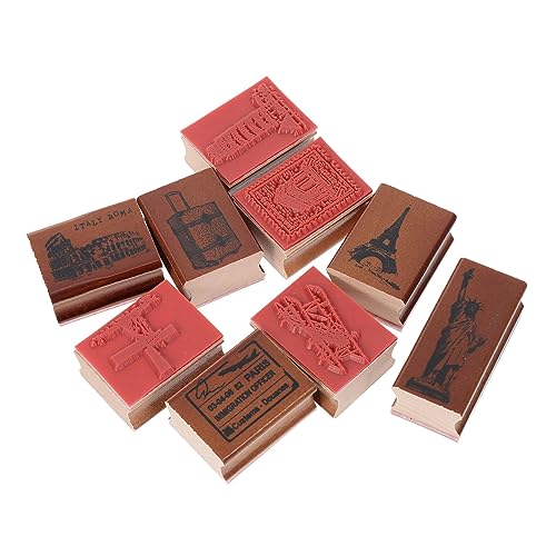 COHEALI 9pcs Retro Wooden Seal Travel Scrapbook Letter Decor Stuff Envelope Stamp Retro Wood Stamper Wooden Scrapbooking Stamps Wooden Brown Xmas Wood Stamps Photo Album Stamps Seal