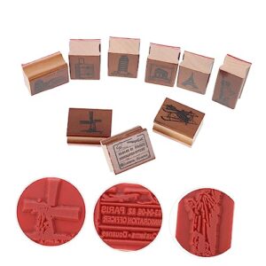 COHEALI 9pcs Retro Wooden Seal Travel Scrapbook Letter Decor Stuff Envelope Stamp Retro Wood Stamper Wooden Scrapbooking Stamps Wooden Brown Xmas Wood Stamps Photo Album Stamps Seal