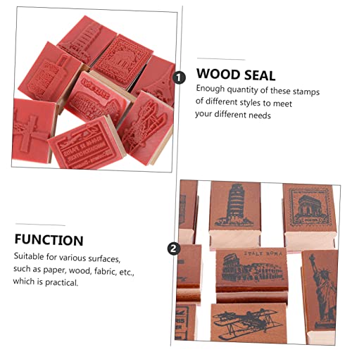 COHEALI 9pcs Retro Wooden Seal Travel Scrapbook Letter Decor Stuff Envelope Stamp Retro Wood Stamper Wooden Scrapbooking Stamps Wooden Brown Xmas Wood Stamps Photo Album Stamps Seal