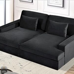 US Pride Furniture Sleek Velvet Sleeper Sofa Bed Couch with Luxurious Design, Stylish Focal Point for Elegant Living Spaces and Cozy Lounging with 2 Accent Pillows, Black