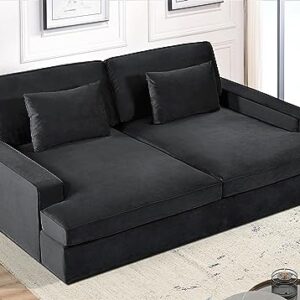 US Pride Furniture Sleek Velvet Sleeper Sofa Bed Couch with Luxurious Design, Stylish Focal Point for Elegant Living Spaces and Cozy Lounging with 2 Accent Pillows, Black