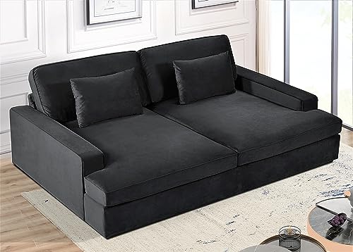 US Pride Furniture Sleek Velvet Sleeper Sofa Bed Couch with Luxurious Design, Stylish Focal Point for Elegant Living Spaces and Cozy Lounging with 2 Accent Pillows, Black