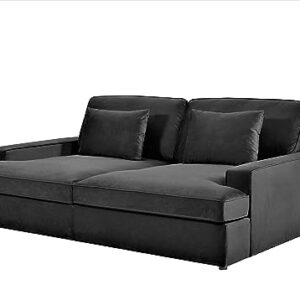 US Pride Furniture Sleek Velvet Sleeper Sofa Bed Couch with Luxurious Design, Stylish Focal Point for Elegant Living Spaces and Cozy Lounging with 2 Accent Pillows, Black