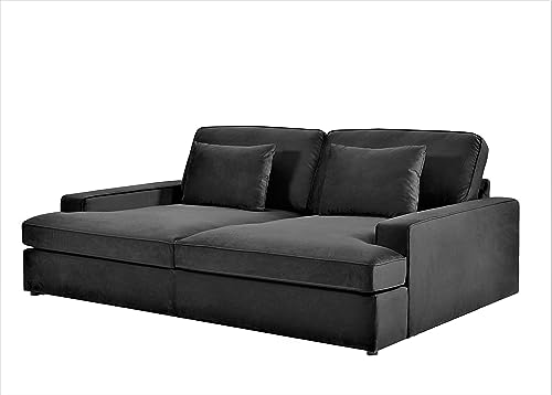 US Pride Furniture Sleek Velvet Sleeper Sofa Bed Couch with Luxurious Design, Stylish Focal Point for Elegant Living Spaces and Cozy Lounging with 2 Accent Pillows, Black
