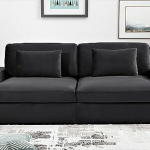 US Pride Furniture Sleek Velvet Sleeper Sofa Bed Couch with Luxurious Design, Stylish Focal Point for Elegant Living Spaces and Cozy Lounging with 2 Accent Pillows, Black