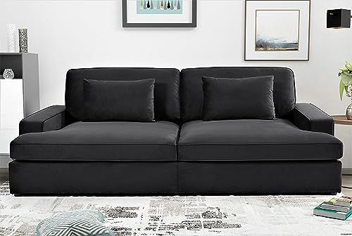 US Pride Furniture Sleek Velvet Sleeper Sofa Bed Couch with Luxurious Design, Stylish Focal Point for Elegant Living Spaces and Cozy Lounging with 2 Accent Pillows, Black