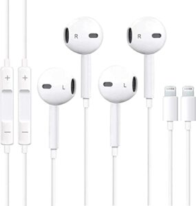 2 pack apple earbuds for iphone headphones wired earphones with lightning connector(built-in microphone & volume control)[apple mfi certified] noise isolating for iphone 14/13/12/11/xr/xs/x/8/7/pro