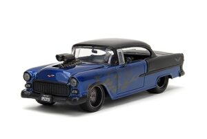 big time muscle 1:24 1955 chevy bel-air die-cast car, toys for kids and adults(blue/black)