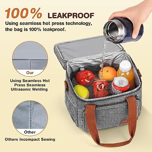 Xexxvre Lunch Box For Men Women,17L Insulated Lunch Bag Women, Expandable Double Deck Lunch Cooler Bag,Lightweight Leakproof Lunch Tote Bag, Suit For Work Travel Grey Light gray