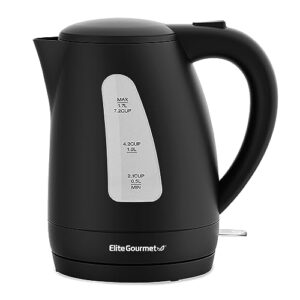 elite gourmet ekt8690 1.7l electric tea kettle hot water heater boiler bpa-free, fast boil, water level window and auto shut-off, black