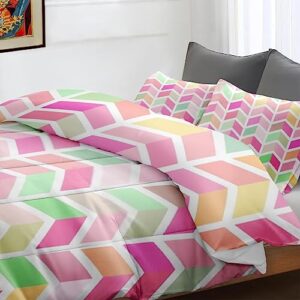 Comforter Set King Size, Rainbow Colorful Geometric Pink Soft Bedding Set for Kids and Adults, Zig Zag Modern Comforter Set with 2 Pillowcases for Bedroom Bed Decor