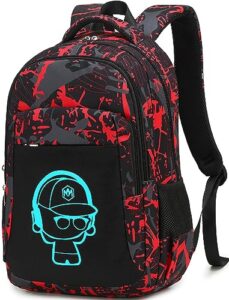 ledaou school backpack teen boys kids bookbag daypack school bag (graffiti red black)