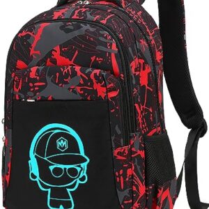 LEDAOU School Backpack Teen Boys Kids Bookbag Daypack School Bag (Graffiti Red Black)