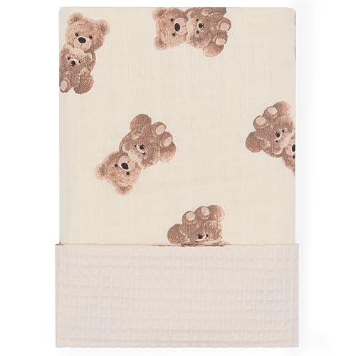 YourFavorite | Baby Blankets Muslin Swaddle Newborn Swaddle Double-Sided Neutral Receiving Blanket Muslin Front Waffle Back Security Crib Small Blanket (Teddy Bears)