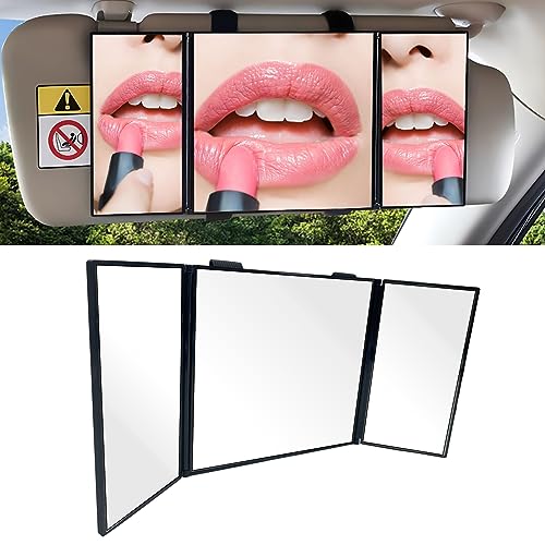 QUICTO Car Rearview Mirror, Foldable Car Sun Visor Makeup Mirror, 12 inch HD Universal, for Sedans, SUVs, Trucks, Cars (12in5.5in, Black)