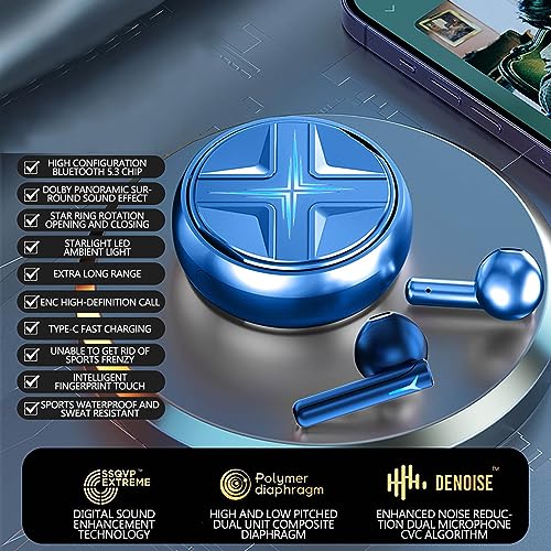 Wireless Earbuds Gaming Earbuds in Ear 5.3 Bluetooth Headphones Sport Ear Buds Bluetooth Earbuds Noise Cancelling Headphones Earphones Wireless Long Esports Cool Stuff Birthday Gifts (Blue)