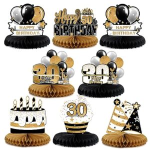 lingteer happy 30th birthday black & gold paper table topper centerpieces set - 8 pcs cake star balloon thirty years old birthday 30th bday party gift decorations sign.