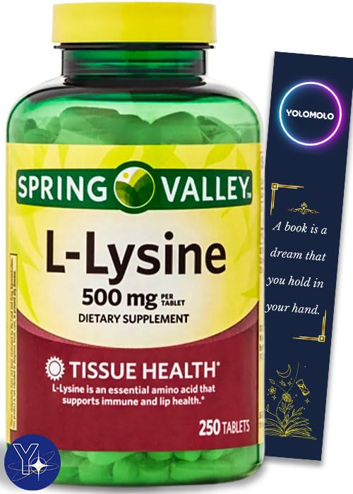 Spring Valley L-Lysine Dietary Supplement, 500 mg, 250 Count and Bookmark Gift of YOLOMOLO