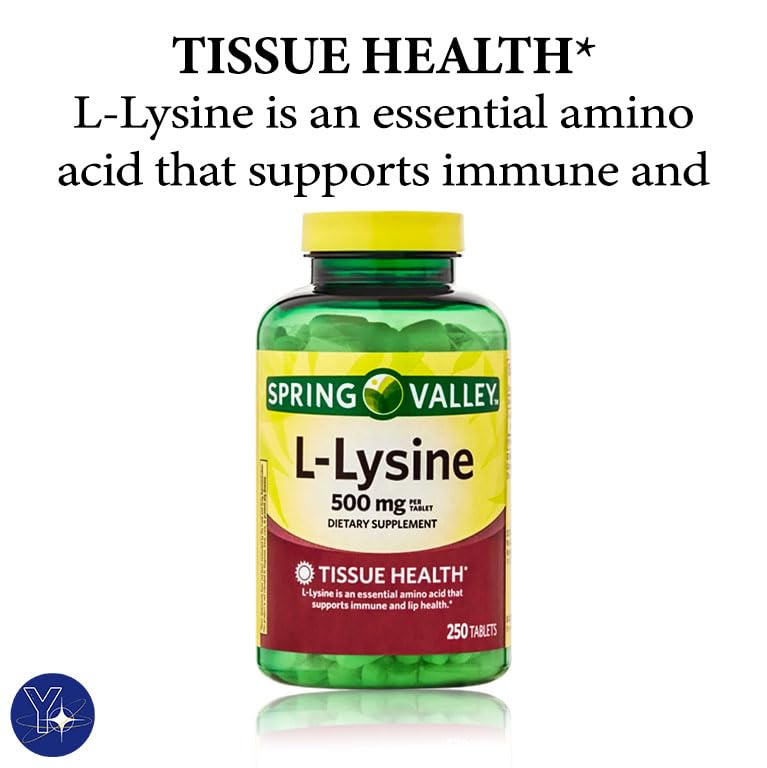 Spring Valley L-Lysine Dietary Supplement, 500 mg, 250 Count and Bookmark Gift of YOLOMOLO
