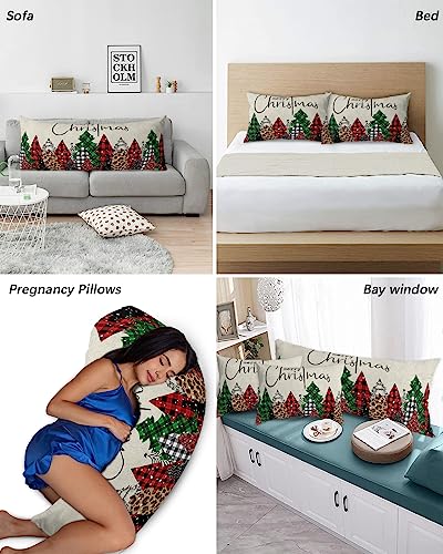 Christmas Tree Pillow Covers Standard Size Set of 2 Bed Pillow, Farmhouse Buffalo Plaid Winter Snowflake Plush Soft Comfort for Hair/ Skin Cooling Pillowcases with Envelop Closure 20x26 Inches