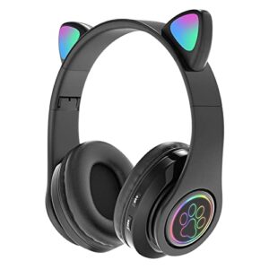 bluetooth headphones over-ear cat ear wireless headset with led flashing, noise cancelling headphones lightweight head-mounted wireless headphones with hifi stereo, deep bass, cool stuff (black)