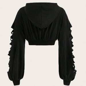WDIRARA Women's Skeleton Skull Graphic Print Hoodie Drop Shoulder Drawstring Sweatshirt Zipper Up Long Sleeve Crop Top Black M