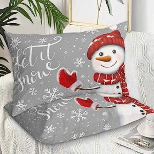 Edwiinsa Christmas Snowman Pillow Covers Standard Size Set of 2 Bed Pillow, Winter Red Snowflake Grey Plush Soft Comfort for Hair/Skin Cooling Pillowcases with Envelop Closure 20x26 Inches