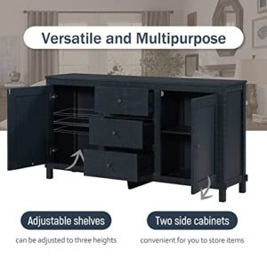 Lifeand Retro Solid Wood Buffet 2 Storage Cabinets, Adjustable Shelves and 3 Drawers for Living Room, Antique Black