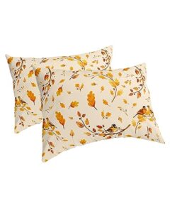 edwiinsa autumn leaves pillow covers king standard set of 2 bed pillow, farmhouse fall forest maple birds plush soft comfort for hair/skin cooling pillowcases with envelop closure 20x36 inches