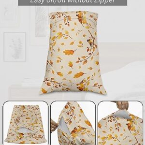 Edwiinsa Autumn Leaves Pillow Covers King Standard Set of 2 Bed Pillow, Farmhouse Fall Forest Maple Birds Plush Soft Comfort for Hair/Skin Cooling Pillowcases with Envelop Closure 20x36 Inches